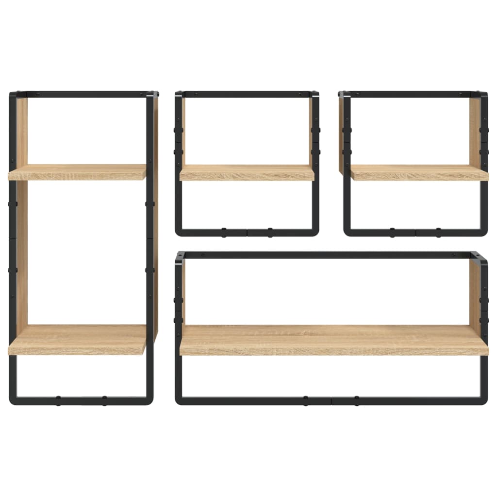 Ensemble d'étagères murales avec barres 4 pcs chêne sonoma