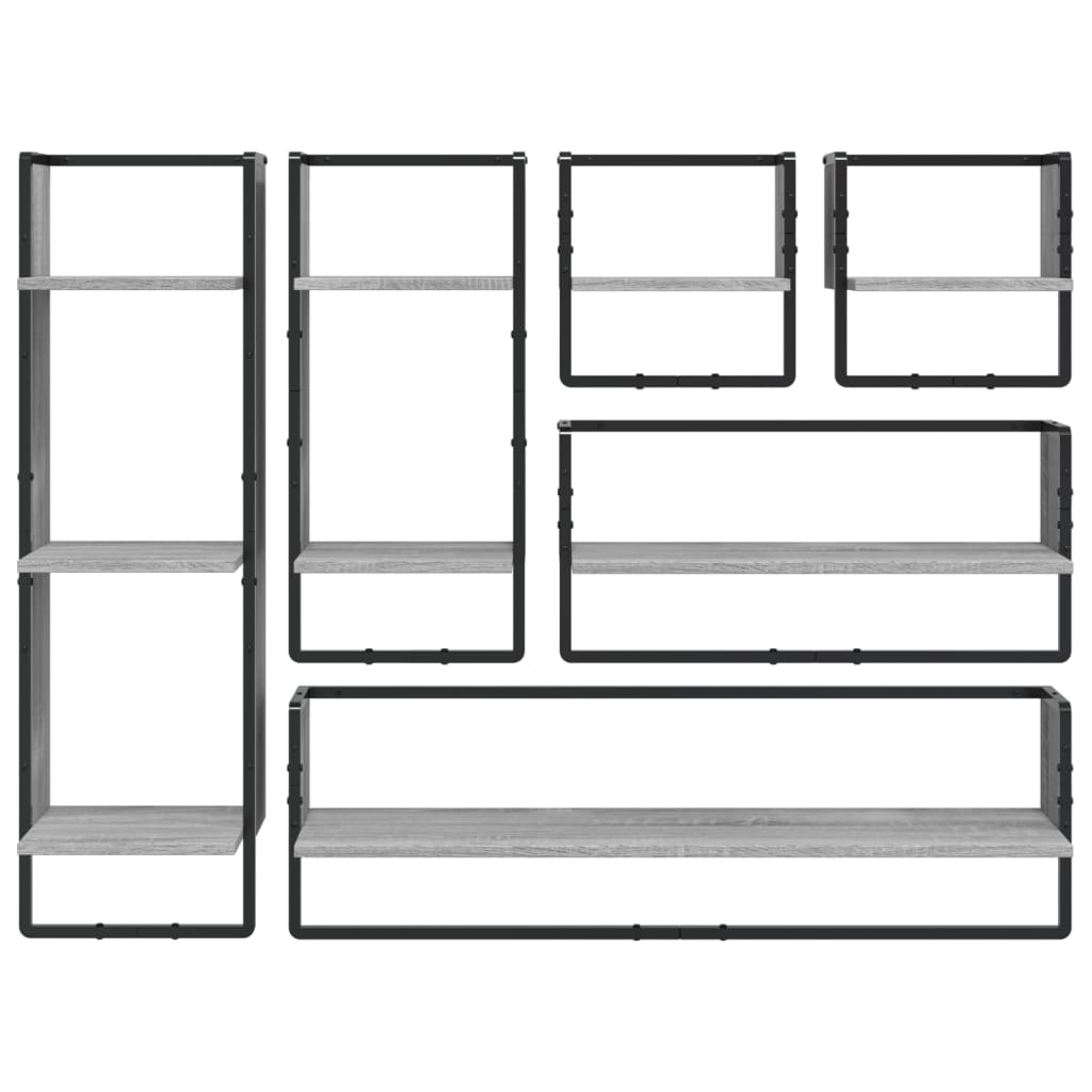 Ensemble d'étagères murales avec barres 6 pcs sonoma gris