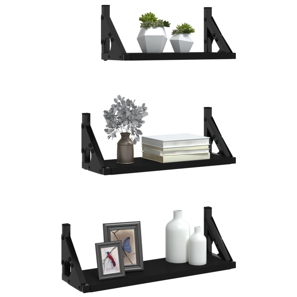 Ensemble d'étagères murales 3 pcs noir bois d'ingénierie
