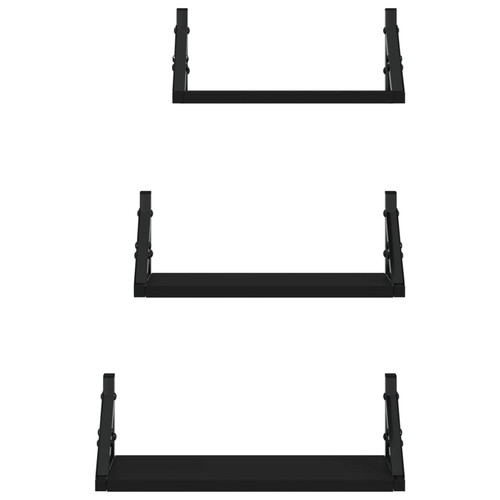 Ensemble d'étagères murales 3 pcs noir bois d'ingénierie