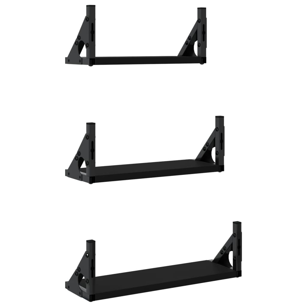 Ensemble d'étagères murales 3 pcs noir bois d'ingénierie
