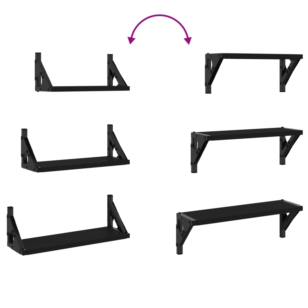 Ensemble d'étagères murales 3 pcs noir bois d'ingénierie