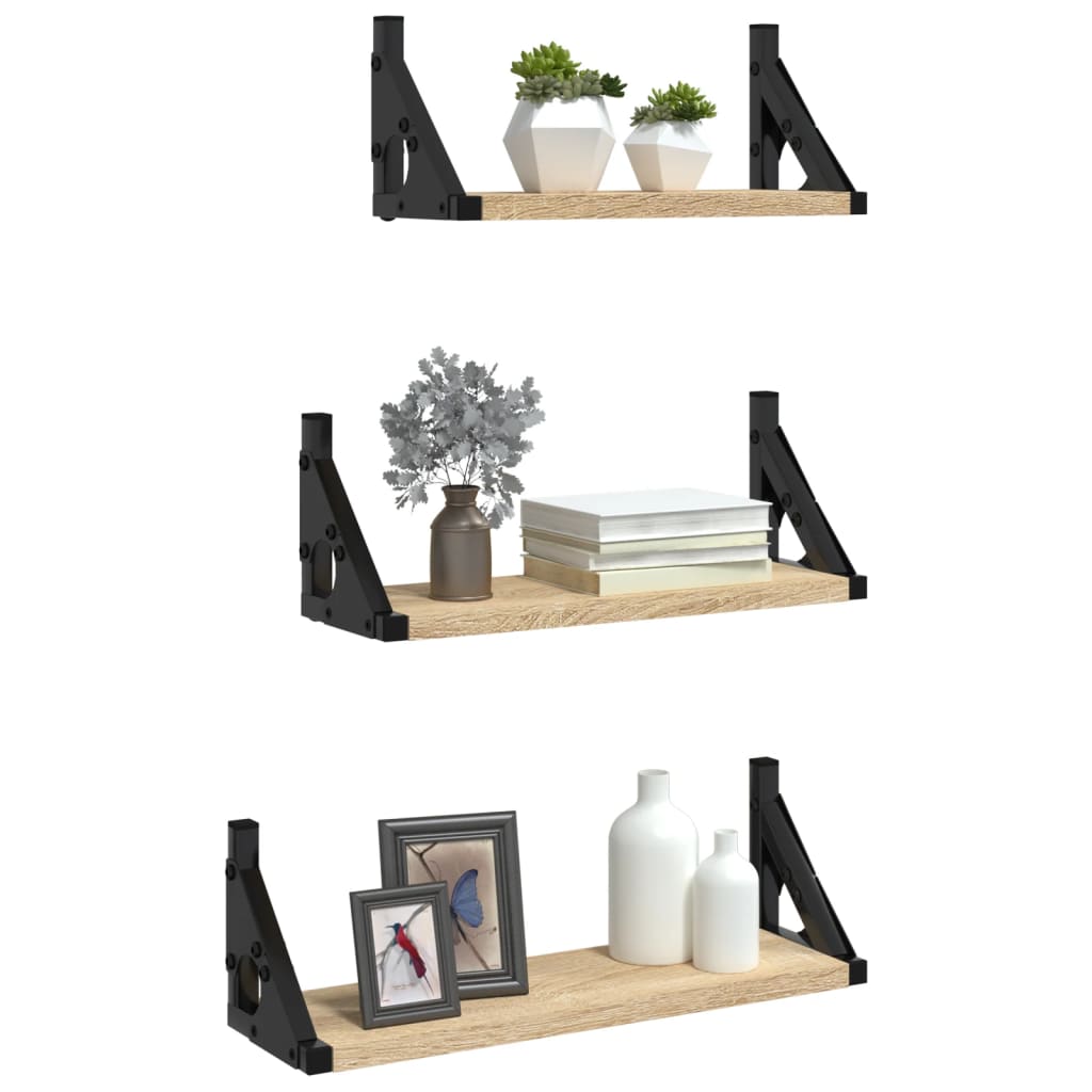 Ensemble d'étagères murales 3pcs chêne sonoma bois d'ingénierie