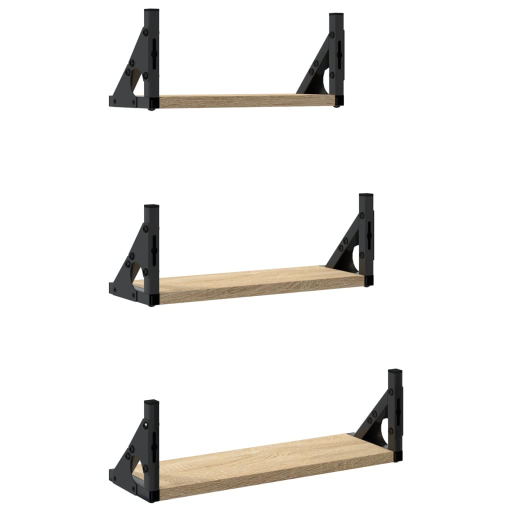 Ensemble d'étagères murales 3pcs chêne sonoma bois d'ingénierie