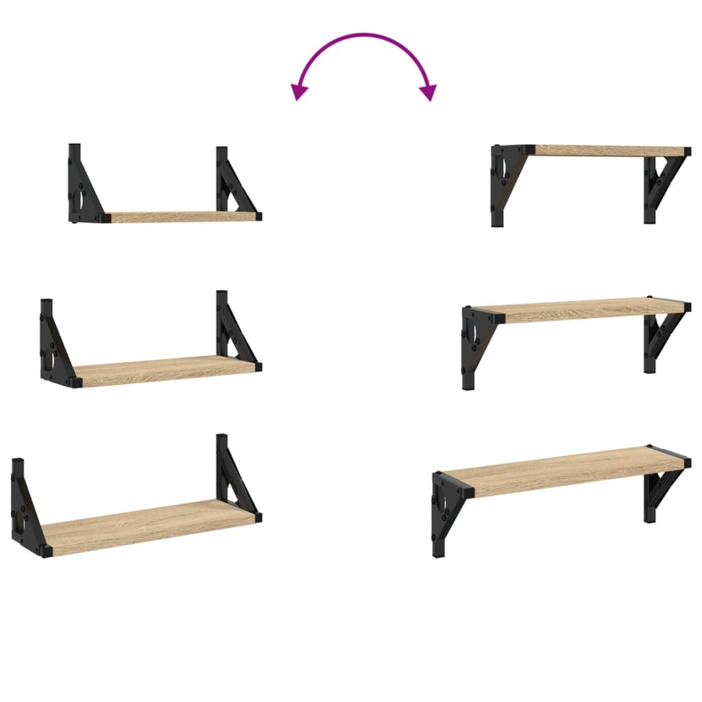 Ensemble d'étagères murales 3pcs chêne sonoma bois d'ingénierie