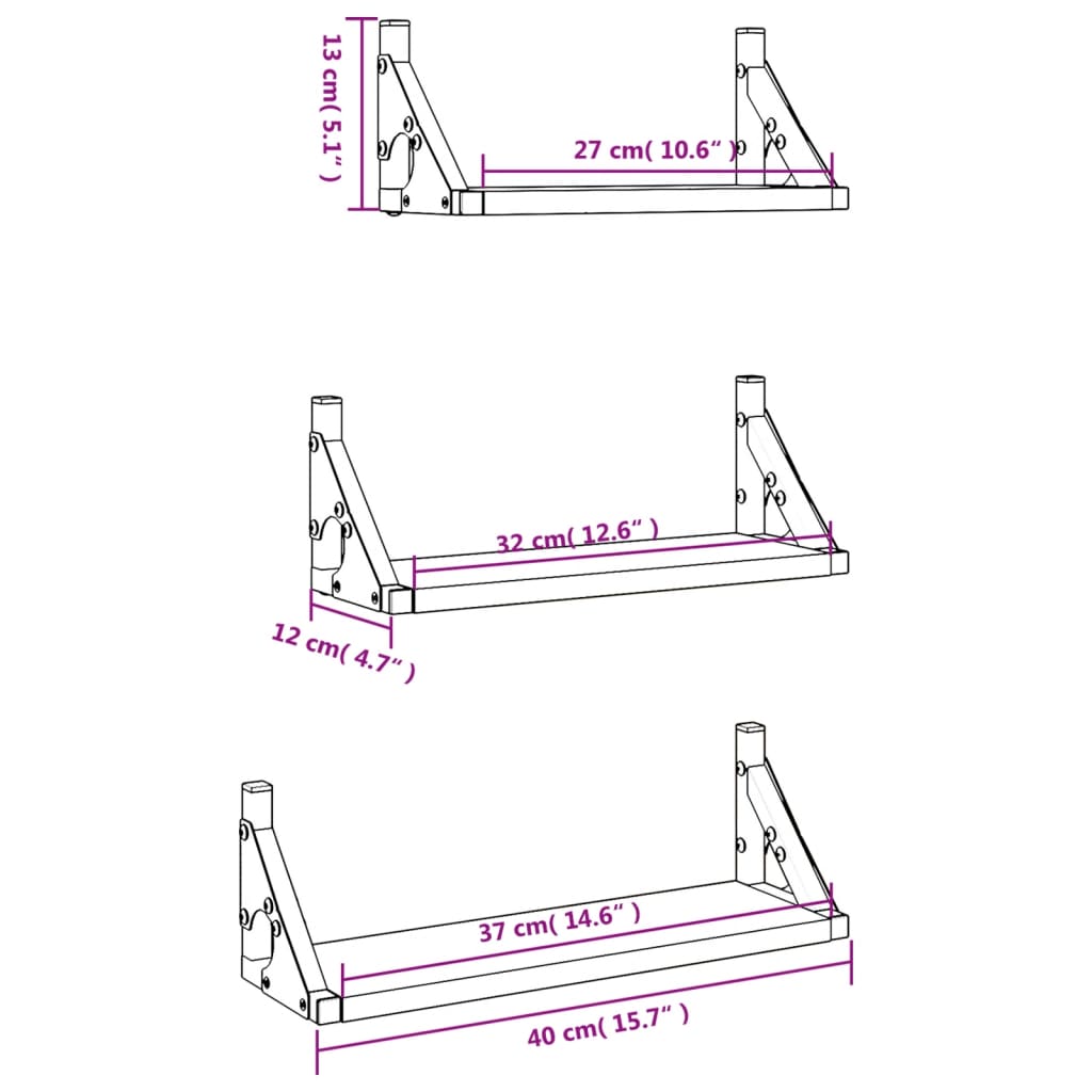 Ensemble d'étagères murales 3pcs chêne sonoma bois d'ingénierie