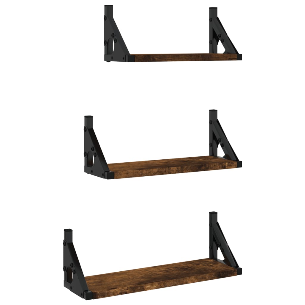 Ensemble d'étagères murales 3 pcs chêne fumé bois d'ingénierie