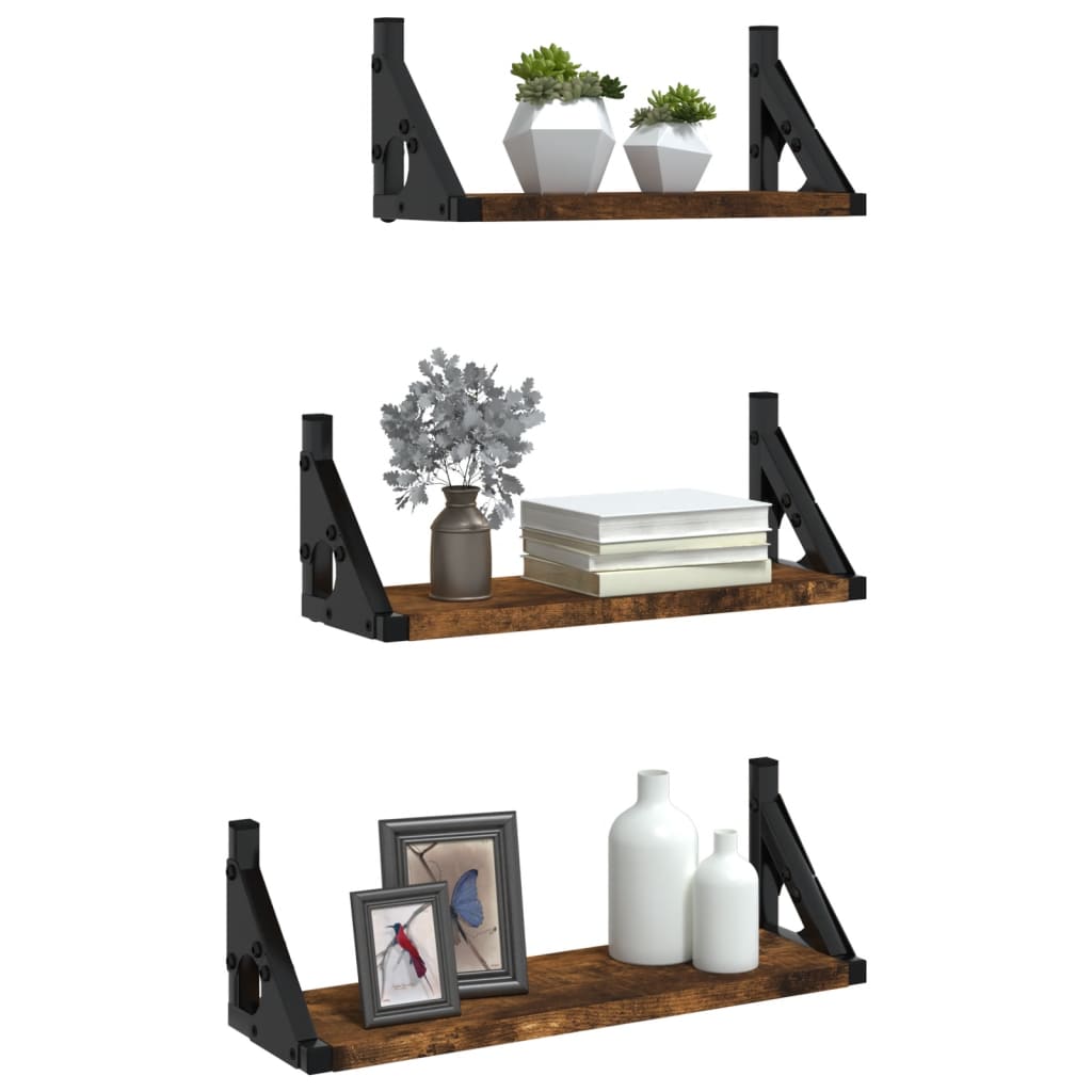 Ensemble d'étagères murales 3 pcs chêne fumé bois d'ingénierie