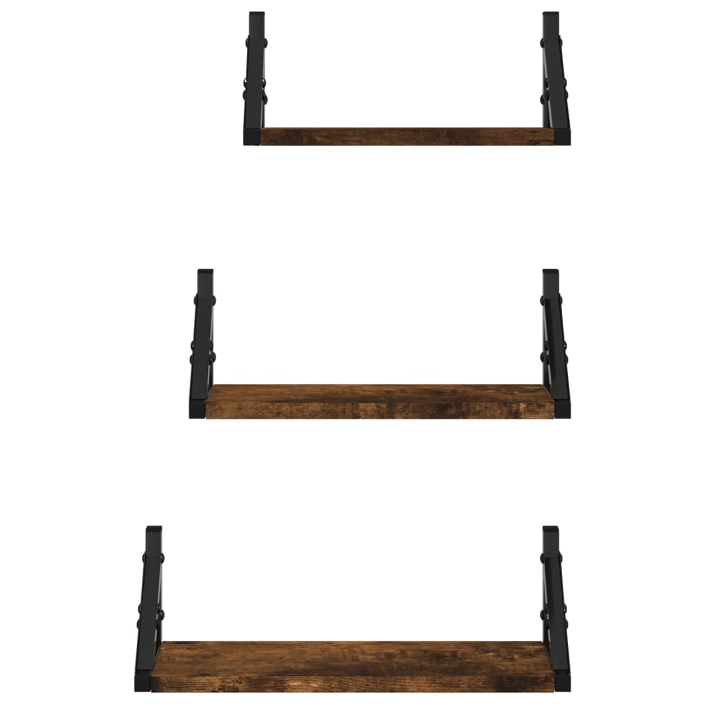 Ensemble d'étagères murales 3 pcs chêne fumé bois d'ingénierie
