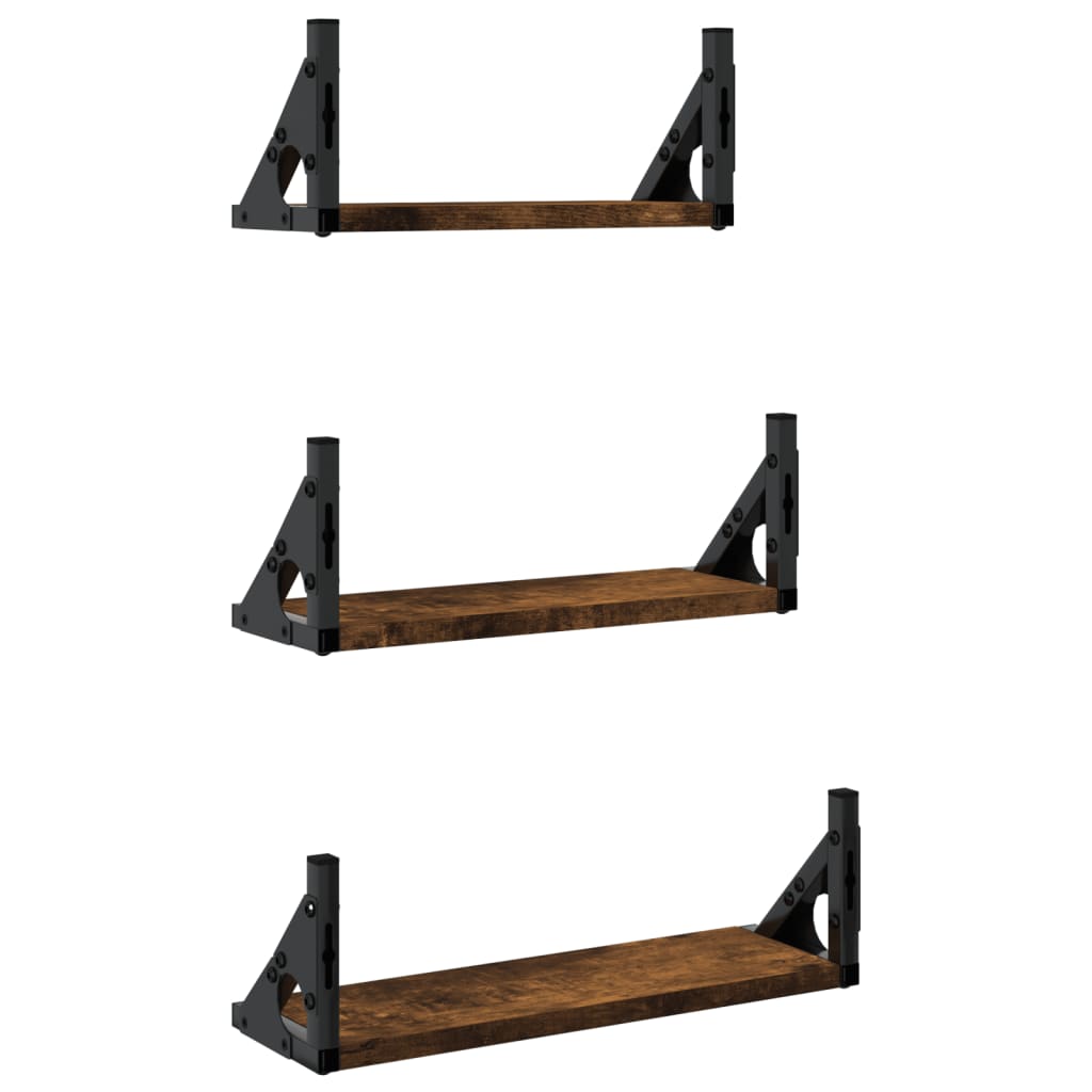 Ensemble d'étagères murales 3 pcs chêne fumé bois d'ingénierie