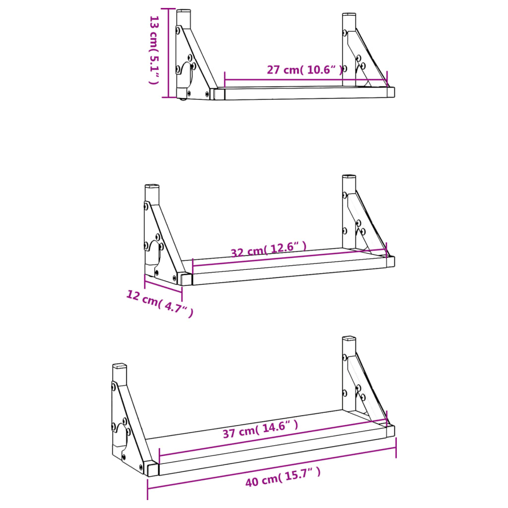 Ensemble d'étagères murales 3 pcs chêne fumé bois d'ingénierie