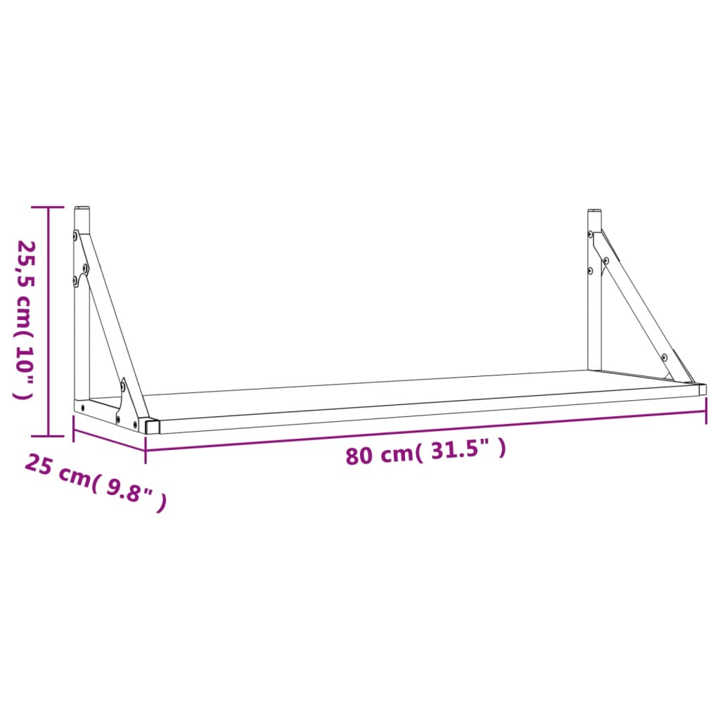 Étagères murales 2 pcs noir 80x25x25,5 cm bois d'ingénierie
