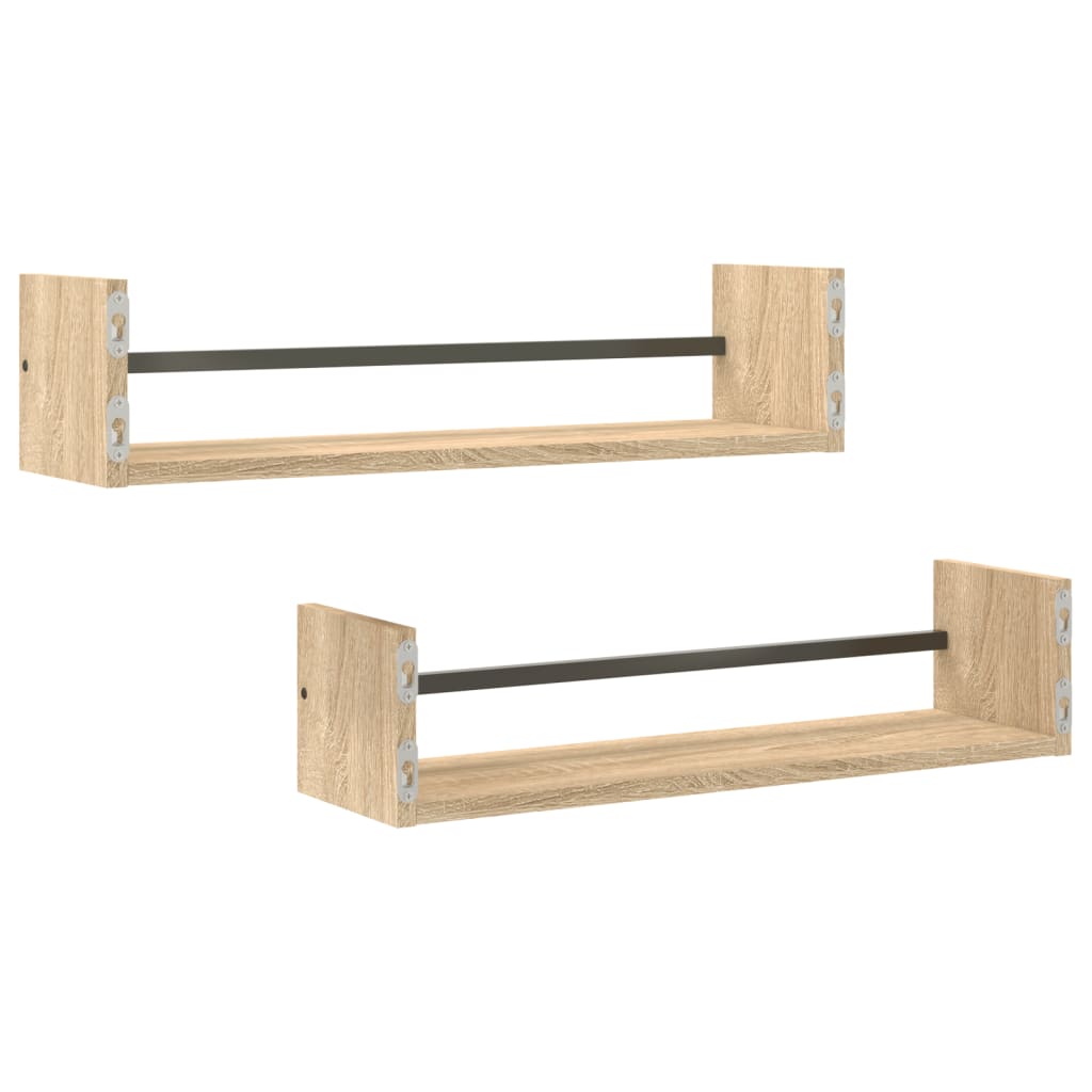 Étagères murales avec barres 2 pcs chêne sonoma 60x16x14 cm
