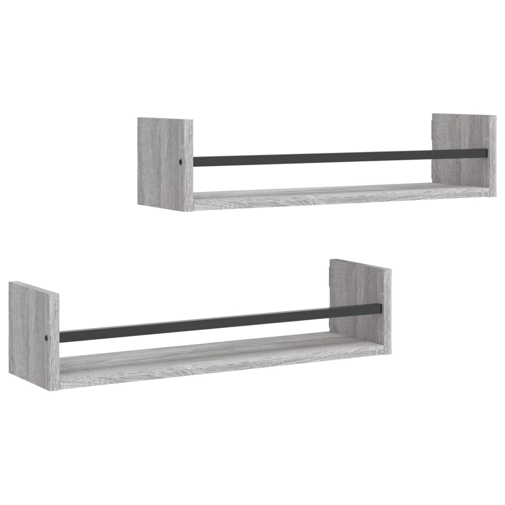 Étagères murales avec barres 2 pcs sonoma gris 60x16x14 cm