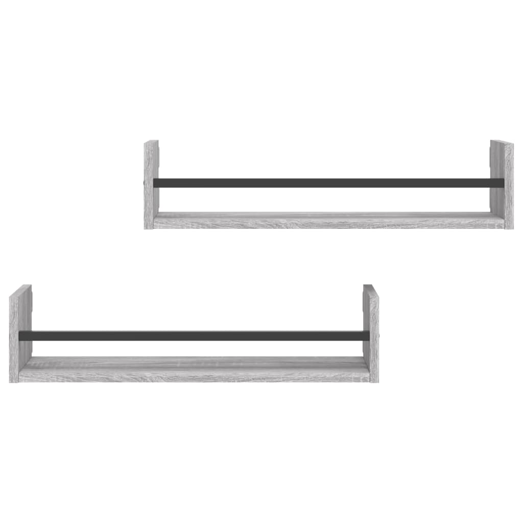Étagères murales avec barres 2 pcs sonoma gris 60x16x14 cm