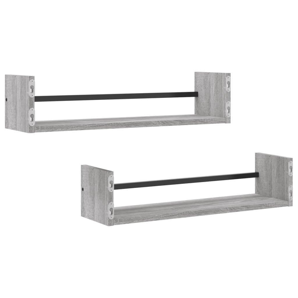 Étagères murales avec barres 2 pcs sonoma gris 60x16x14 cm