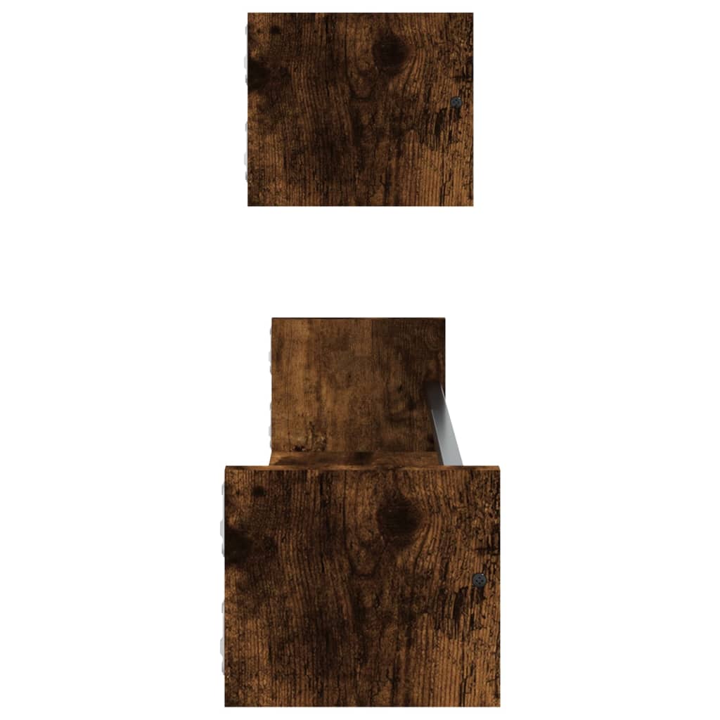 Étagères murales avec barres 2 pcs chêne fumé 80x16x14 cm