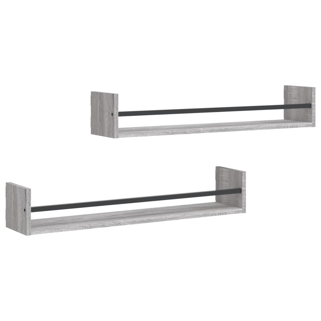 Étagères murales avec barres 2 pcs sonoma gris 80x16x14 cm