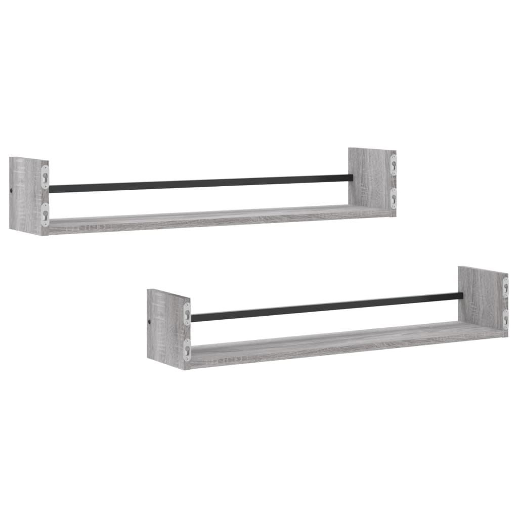 Étagères murales avec barres 2 pcs sonoma gris 80x16x14 cm