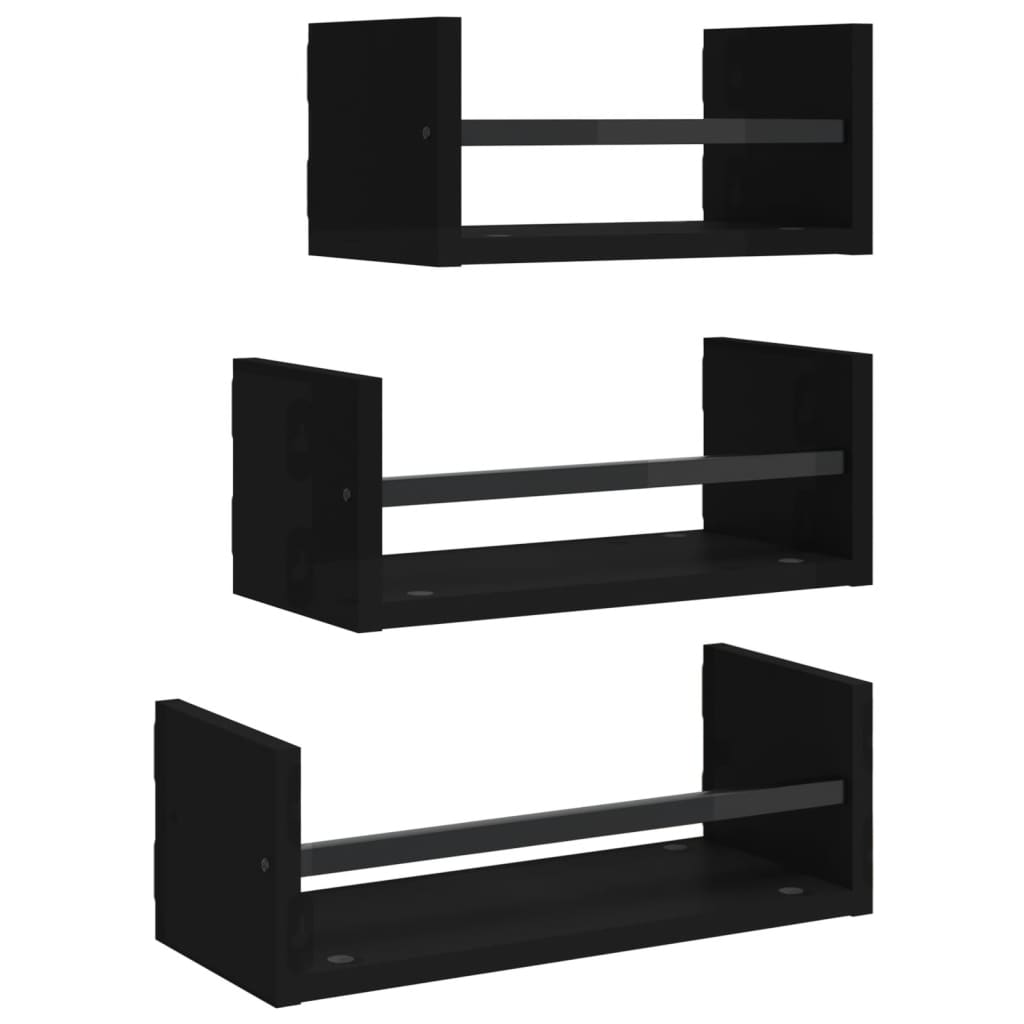Ensemble d'étagères murales barres 3 pcs noir bois d'ingénierie
