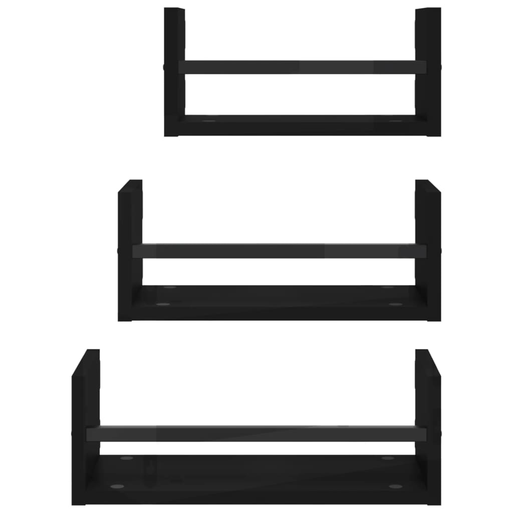 Ensemble d'étagères murales barres 3 pcs noir bois d'ingénierie