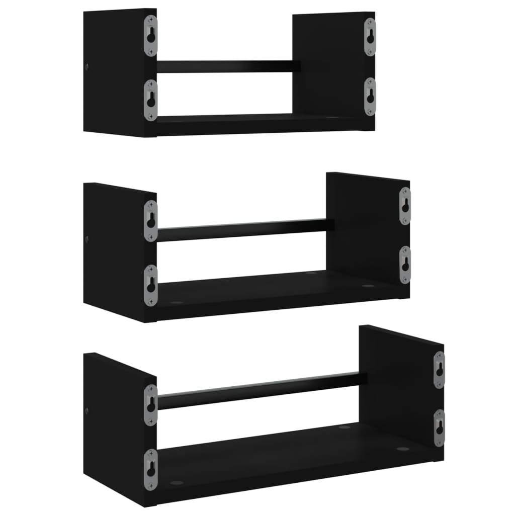 Ensemble d'étagères murales barres 3 pcs noir bois d'ingénierie