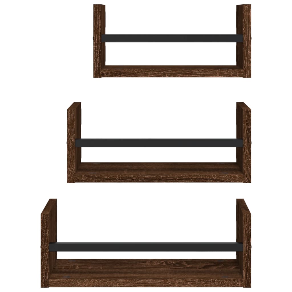 Ensemble d'étagères murales avec barres 3 pcs chêne marron
