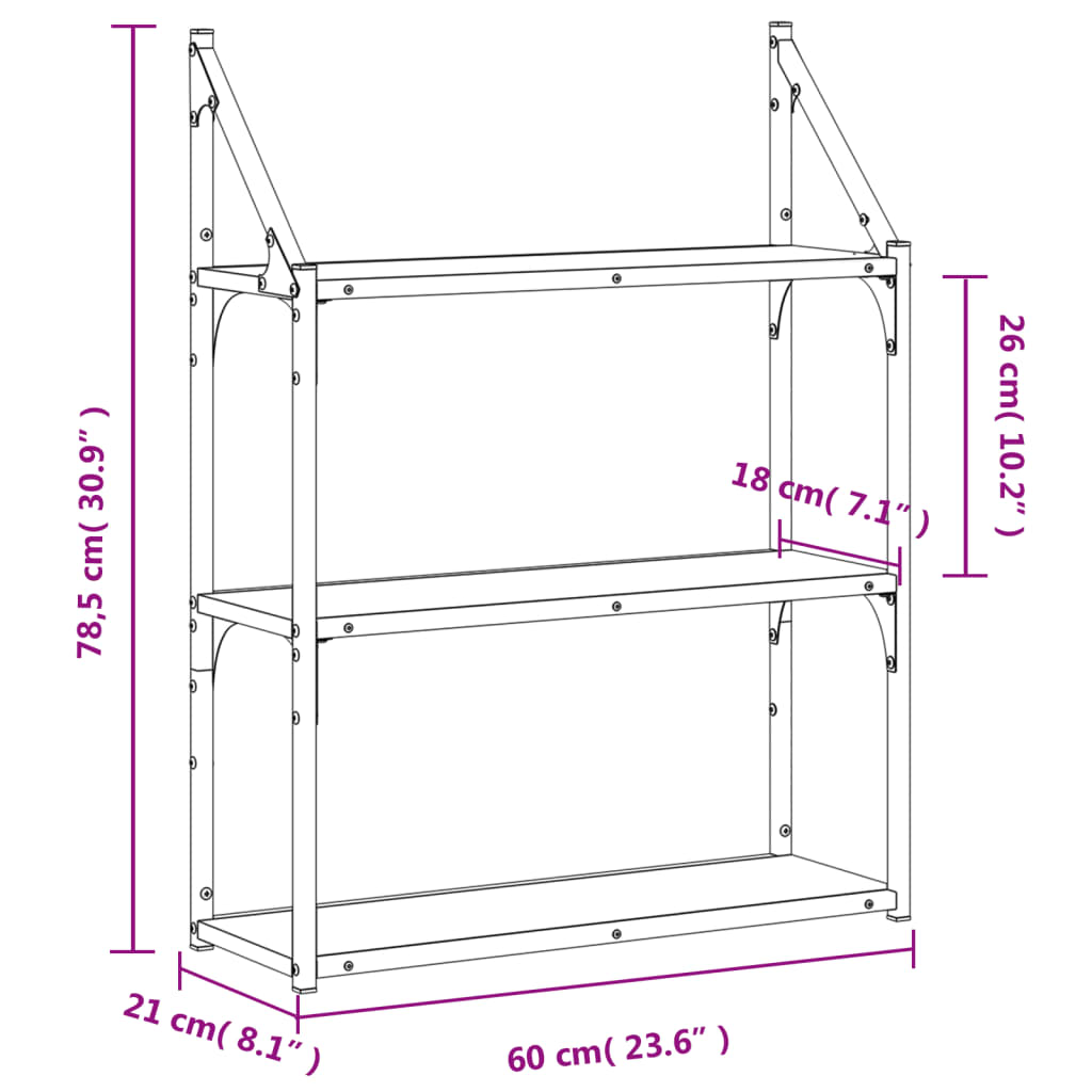 Étagère murale 3 niveaux sonoma gris 60x21x78,5 cm