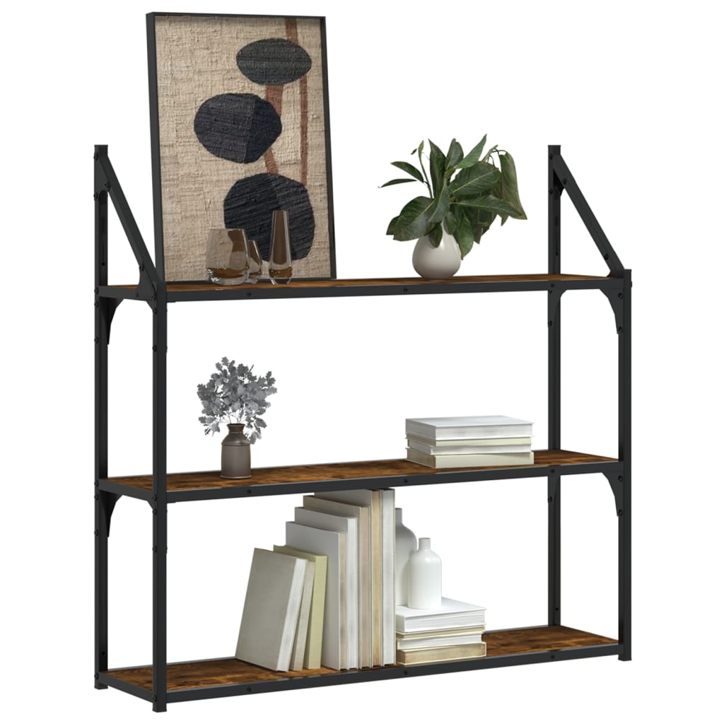 Étagère murale 3 niveaux chêne fumé 80x21x78,5 cm