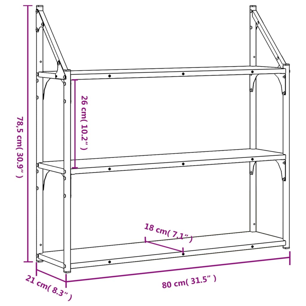 Étagère murale 3 niveaux sonoma gris 80x21x78,5 cm