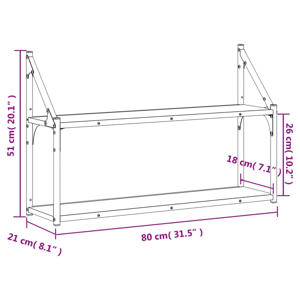 Étagère murale 2 niveaux chêne sonoma 80x21x51 cm