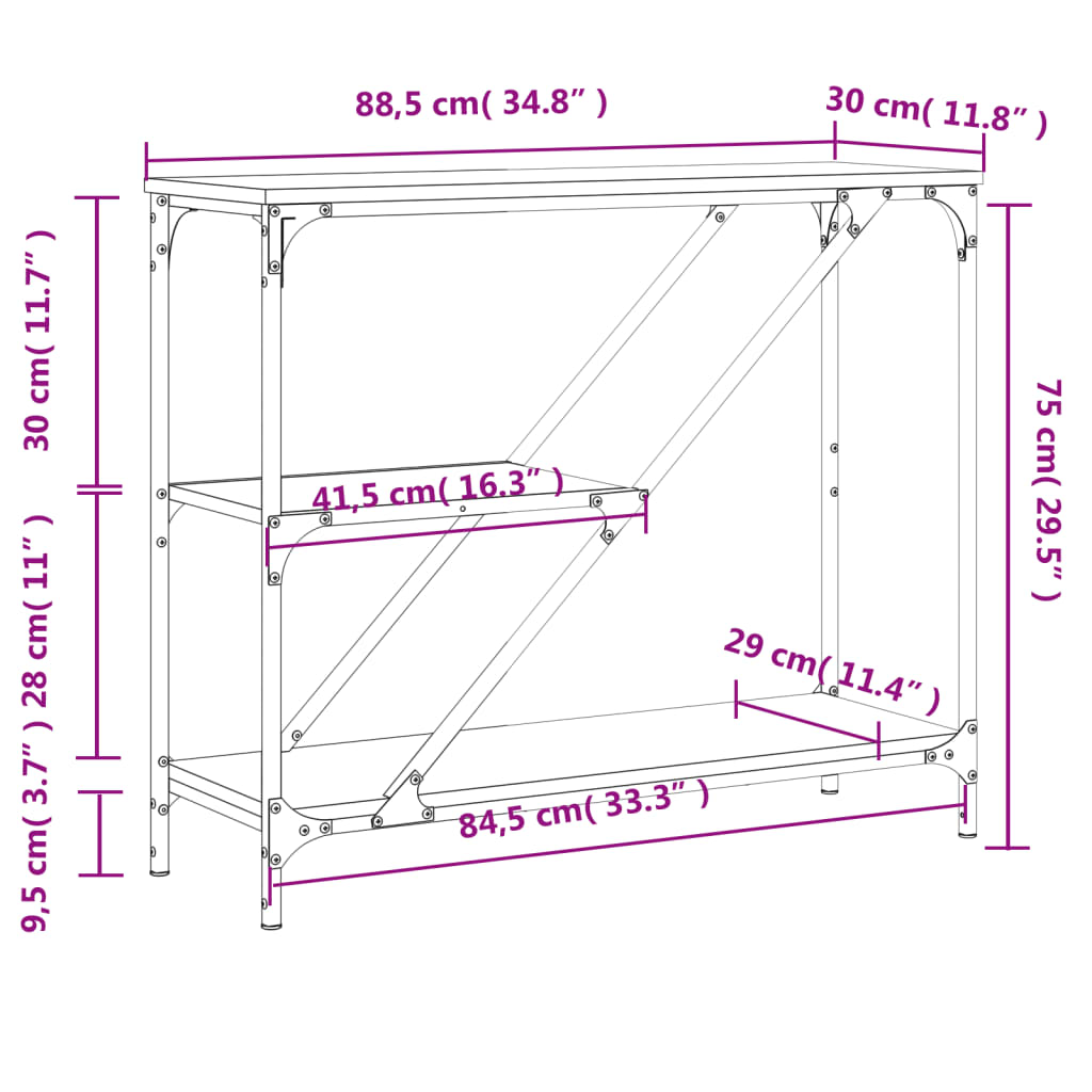 Table console chêne sonoma 88,5x30x75 cm bois d'ingénierie