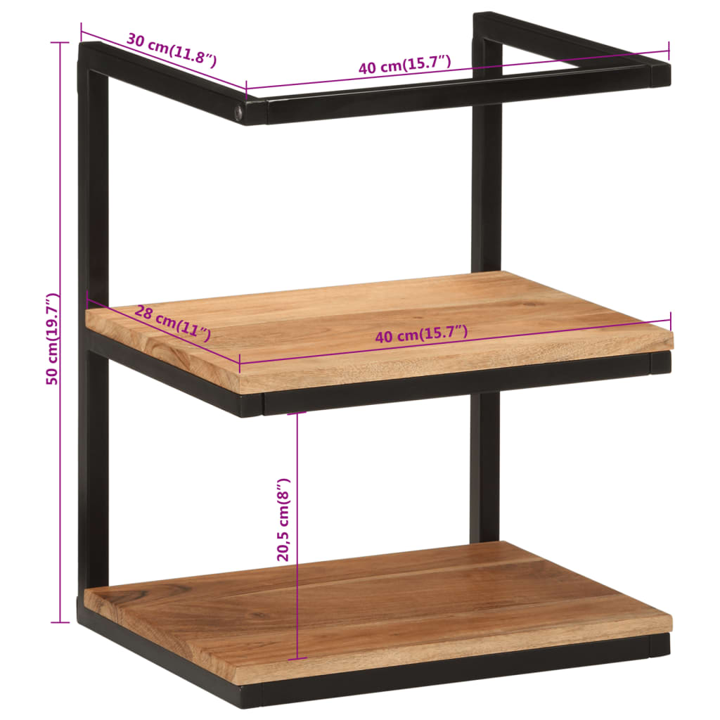 Étagère murale 40x30x50 cm bois massif d'acacia et fer