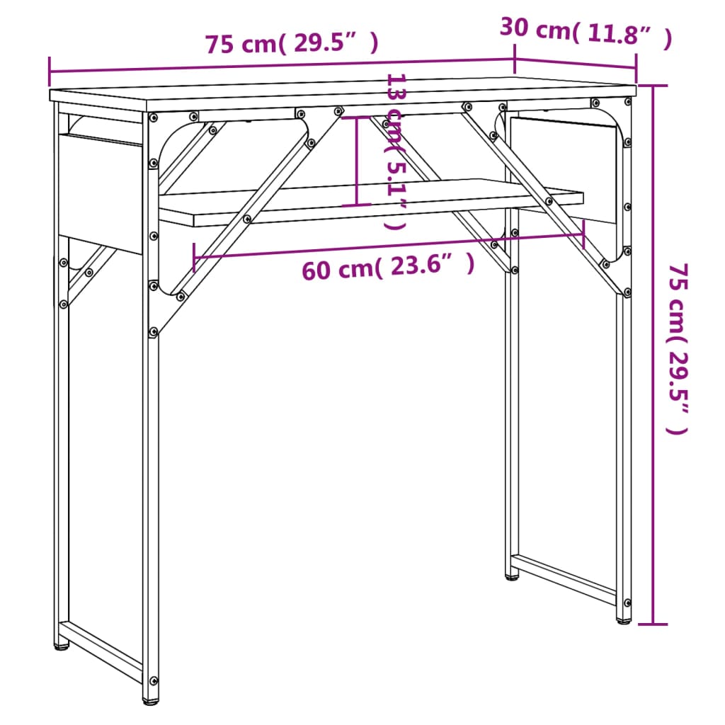 Table console avec étagère chêne fumé 75x30x75 cm