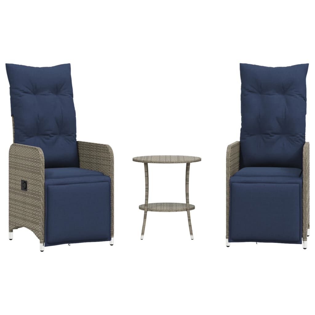 Lot de 2 chaises de jardin inclinables avec Table en résine tressée grise