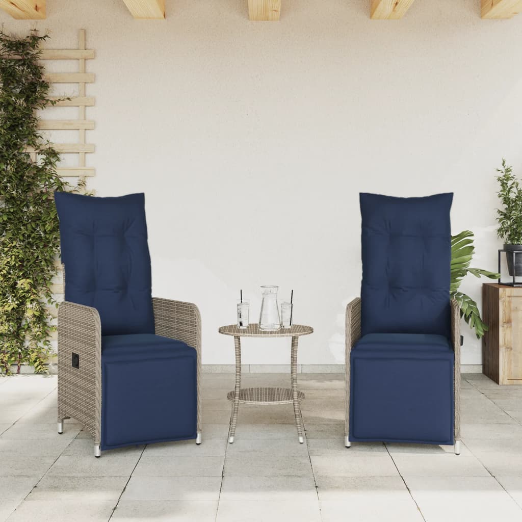 Lot de 2 chaises de jardin inclinables avec Table en résine tressée grise