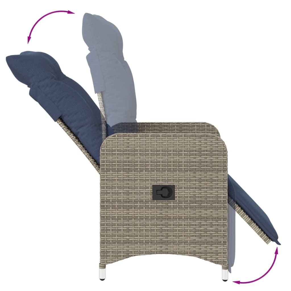 Lot de 2 chaises de jardin inclinables avec Table en résine tressée grise