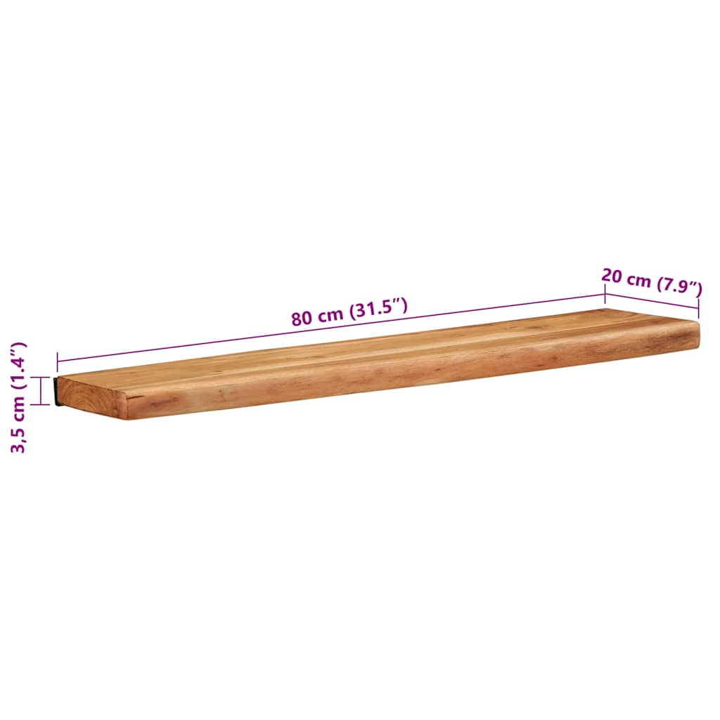 Étagères murales 2 pcs 80x20x3,5 cm bois massif d'acacia