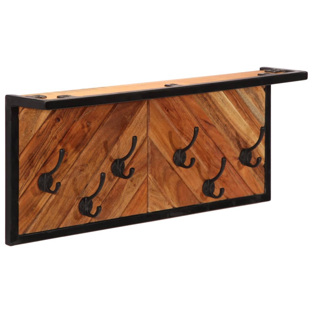 Porte-manteau mural avec 6 crochets bois massif d'acacia