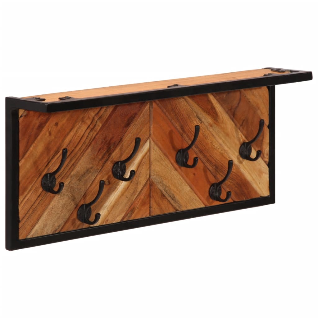 Porte-manteau mural avec 6 crochets bois massif d'acacia