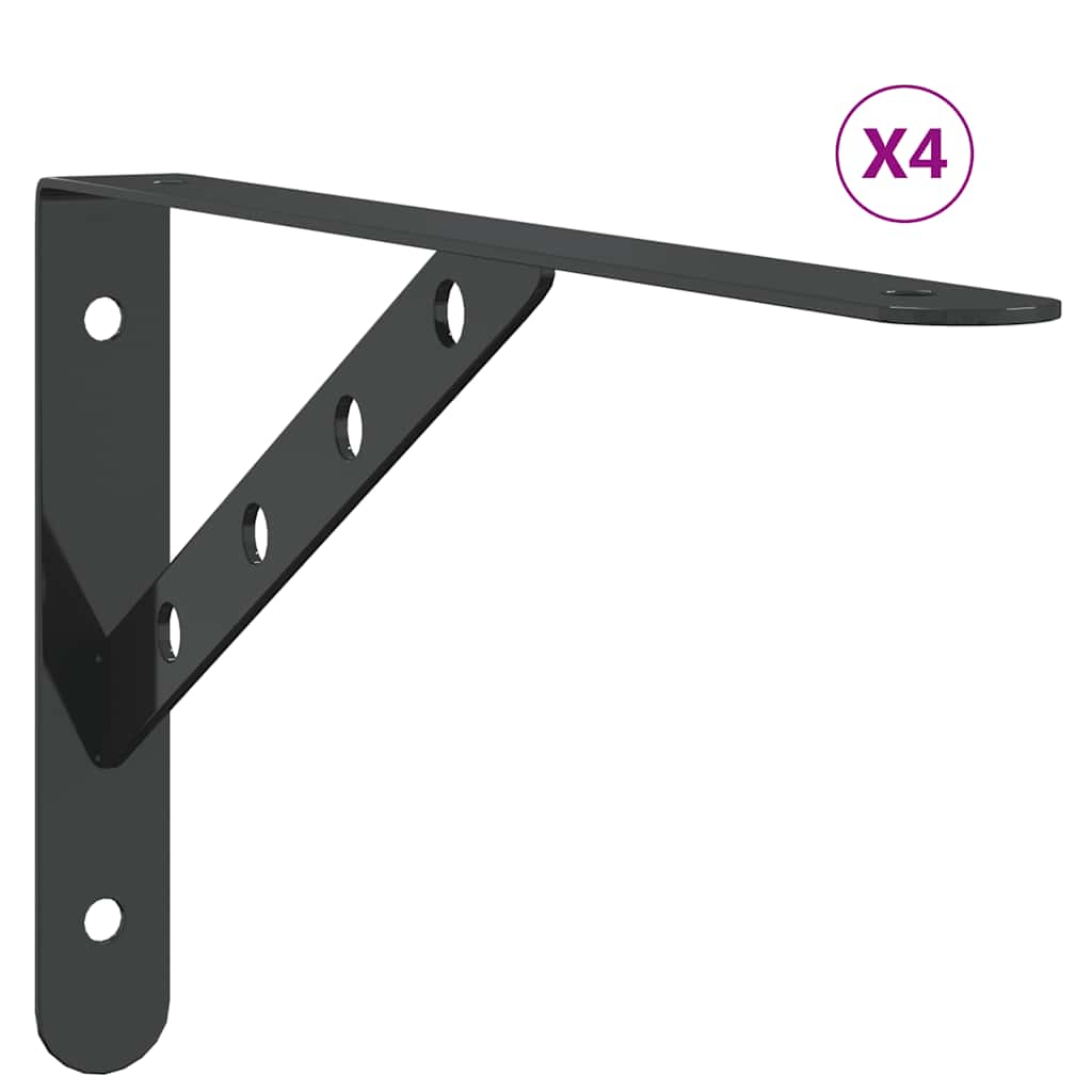 Supports d'étagères 4 pcs 30x2,5x15,5 cm noir acier inoxydable