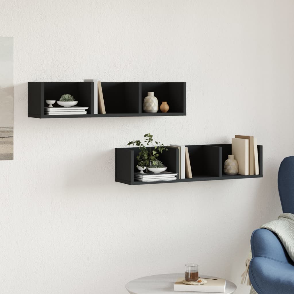 Armoires murales 2 pcs noir 75x18x16,5 cm bois d'ingénierie