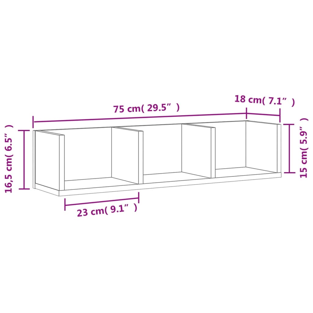 Armoires murales 2pcs chêne sonoma 75x18x16,5cm bois ingénierie