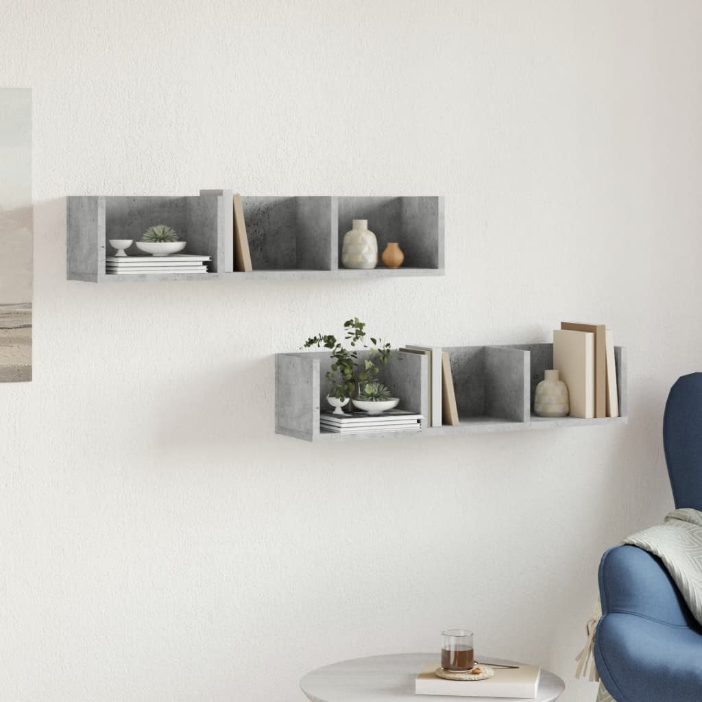 Armoires murales 2pcs gris béton 75x18x16,5cm bois d'ingénierie