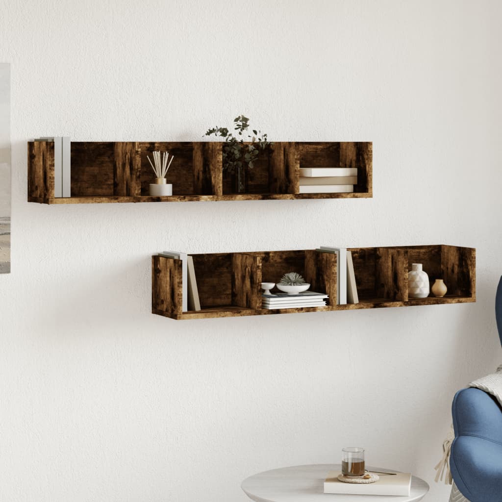 Armoires murales 2pcs chêne fumé 99x18x16,5cm bois d'ingénierie
