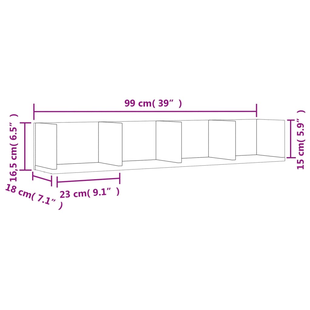 Armoires murales 2 pcs sonoma gris 99x18x16,5cm bois ingénierie