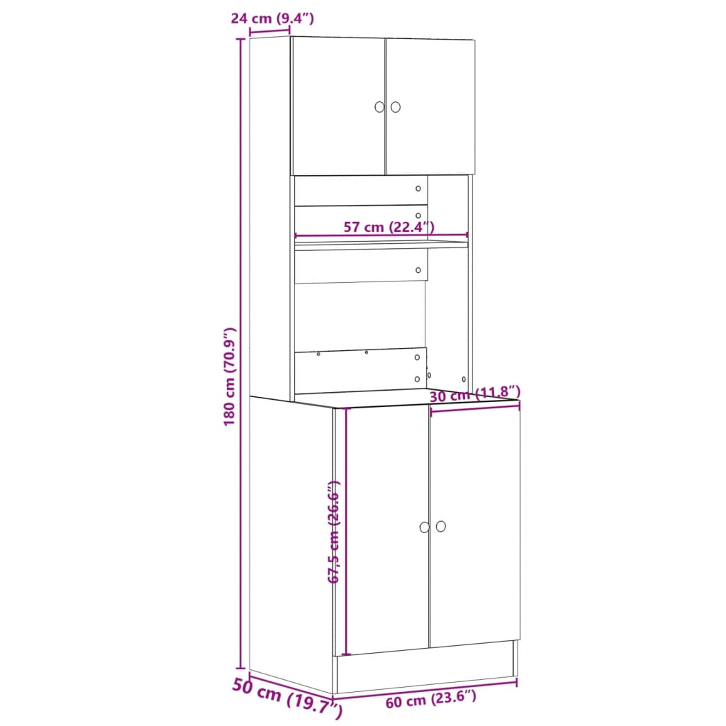 Mueble de cocina negro 60x50x180 cm madera de ingeniería