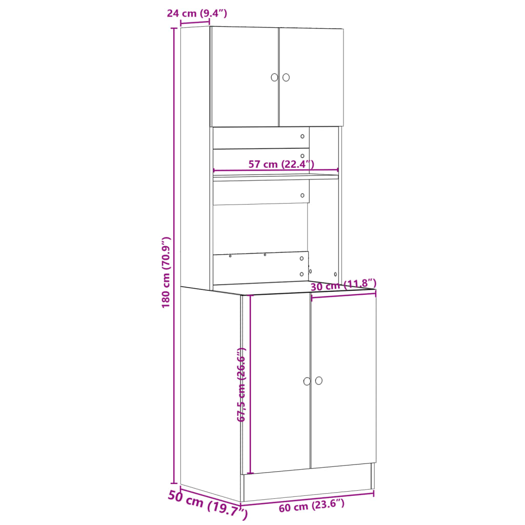 Mueble de cocina de roble Sonoma 60x50x180 cm madera de ingeniería