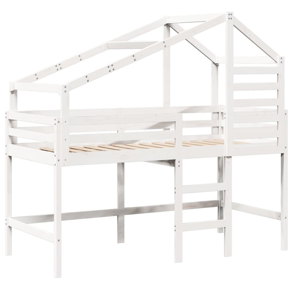 Lit superposé avec échelle et toit sans matelas blanc 80x200 cm