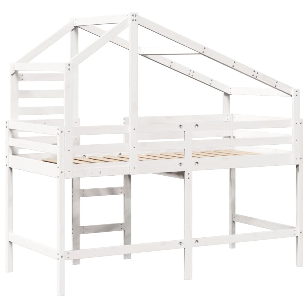 Lit superposé avec échelle et toit sans matelas blanc 80x200 cm